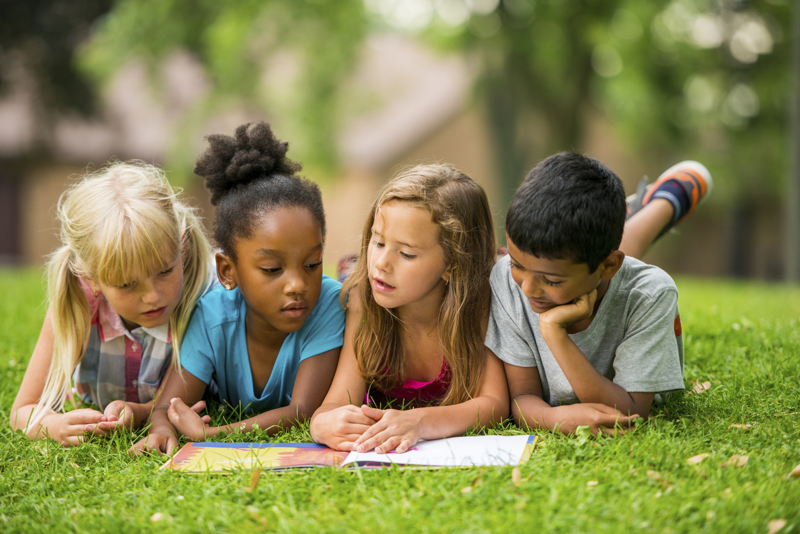 Kids Reading Outside