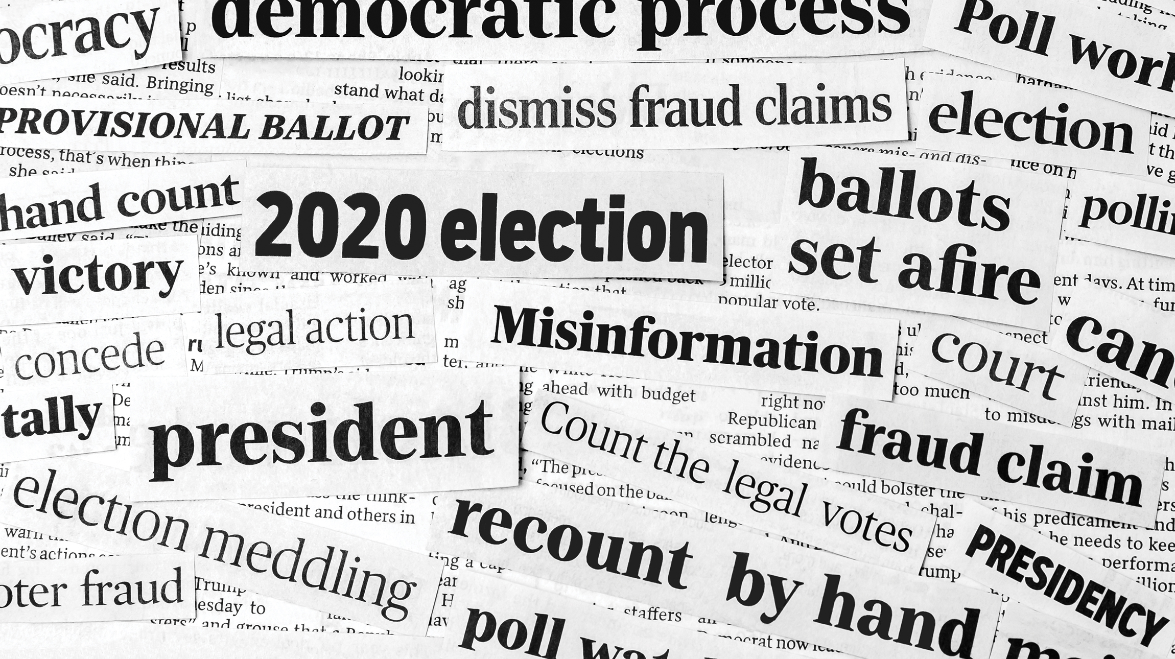 Collage of newspaper headlines of 2020 U.S. Presidential Election