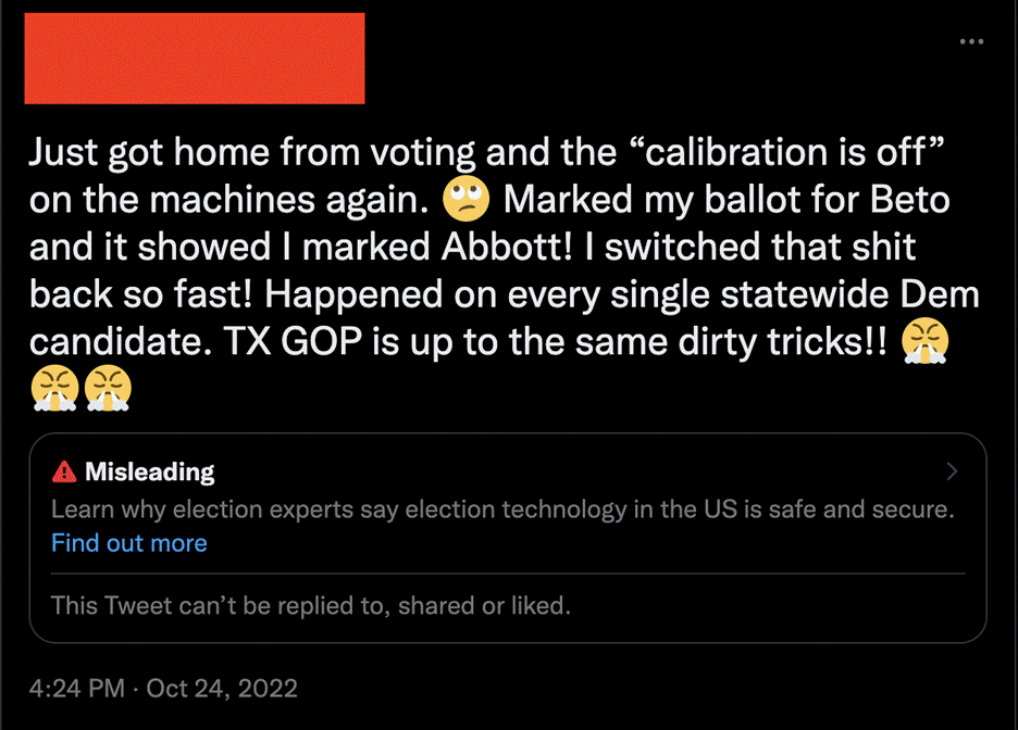 post containing misinfo about elections in texas