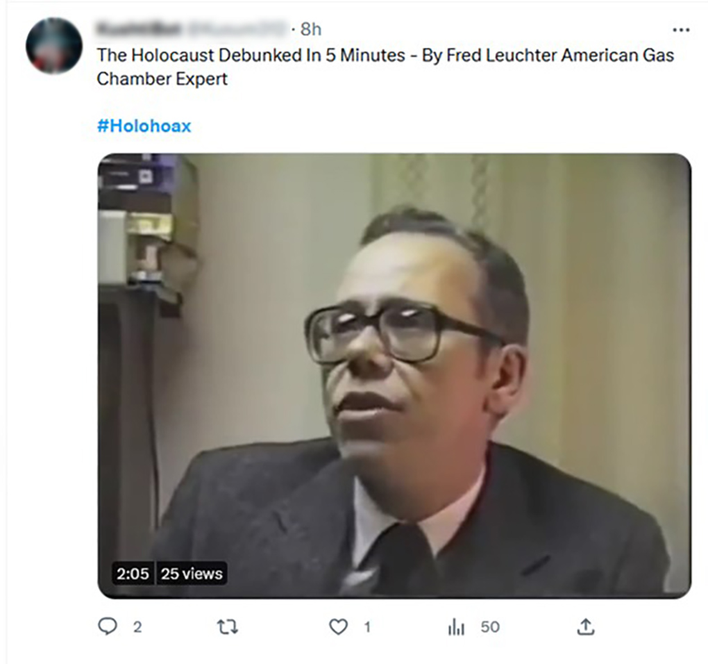 Example of holocaust denial content on Twitter