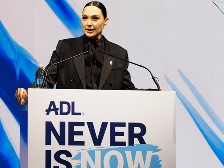 Gal Gadot speaking at ADL's Never Is Now summit 2025