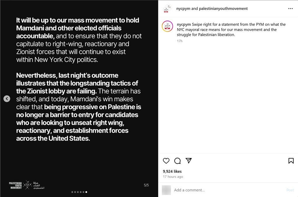 Palestinian Youth Movement’s response to Mamdani’s primary victory