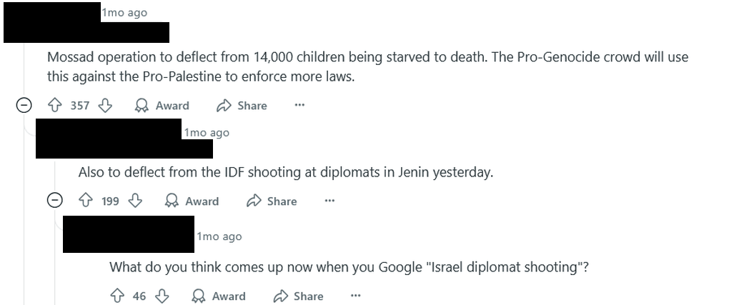 Screenshot from Reddit: Al Jazeera user comment and responses