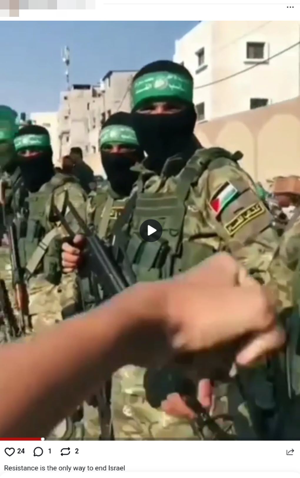 Screenshot: Romanticized video of Hamas fighters. Source: UpScrolled