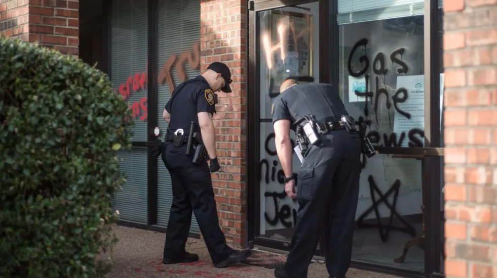 Antisemitic hatred spray painted on the doors of the Cleveland DEM HQ