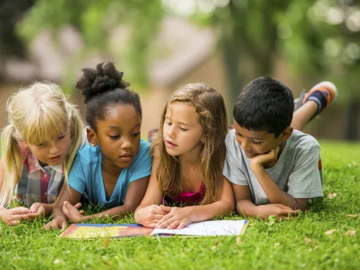 Kids Reading Outside