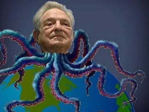 A caricature of George Soros as a tentacled monster has appeared on various right-wing and pro-Russian web sites since at least 2015.
