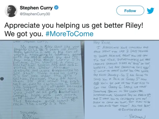 Stephen Curry's Response to Riley Morrison about the Curry 5 Sneakers