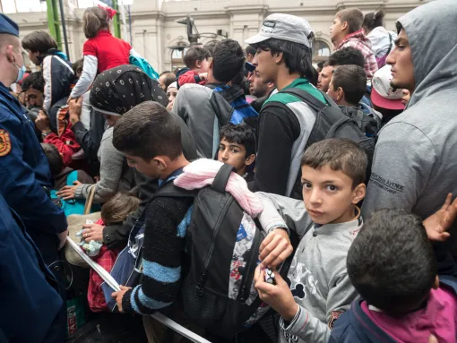 Refugees in Keleti Train Station Budapest Hungary