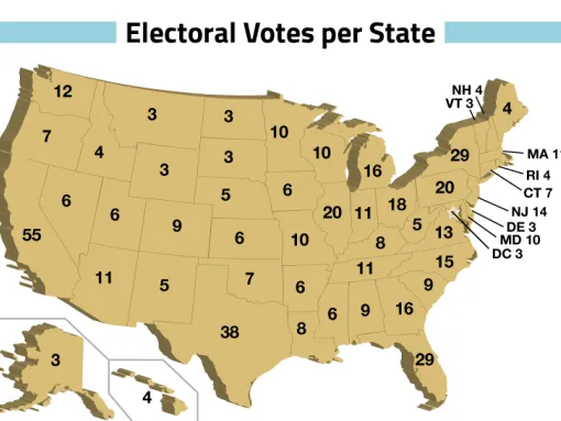 Electoral College Map Numbers by State in the U.S.
