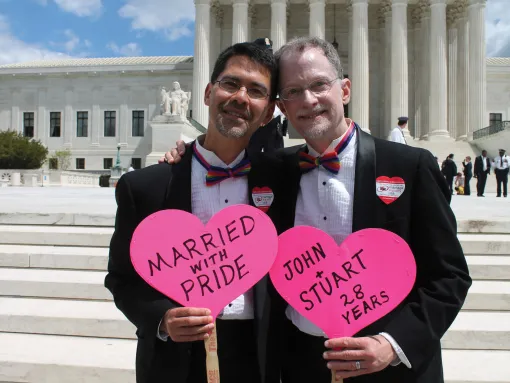 John Lewis and Stuart Gaffney during a Marriage Equality Rally stand in front of the U.S. Supreme Court