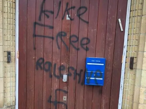 Antisemitic Graffiti on a Synagogue Door in Norwich, UK