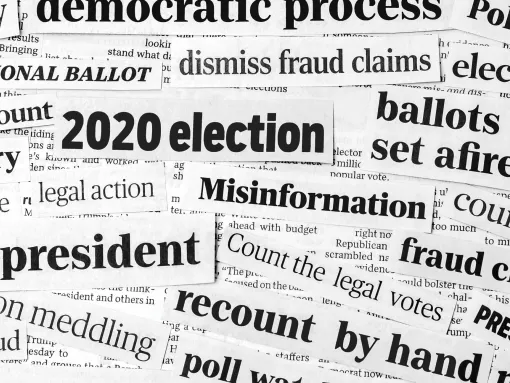 Collage of newspaper headlines of 2020 U.S. Presidential Election