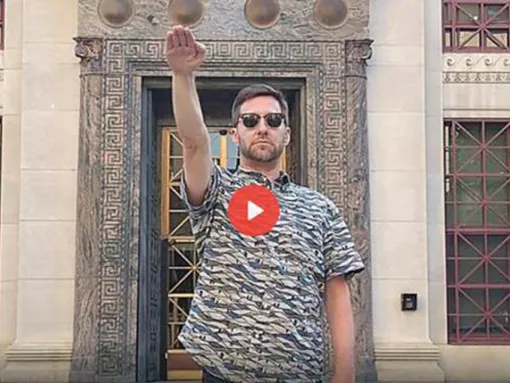 Brian Grossman gives Hitler salute outside City Hall in Columbus, Ohio, May 2023
