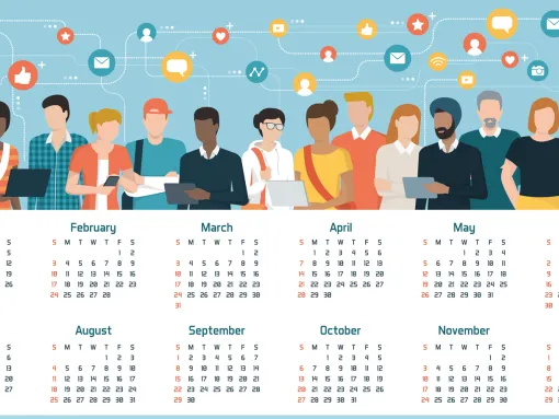 Global Community Connected through Social Media Calendar