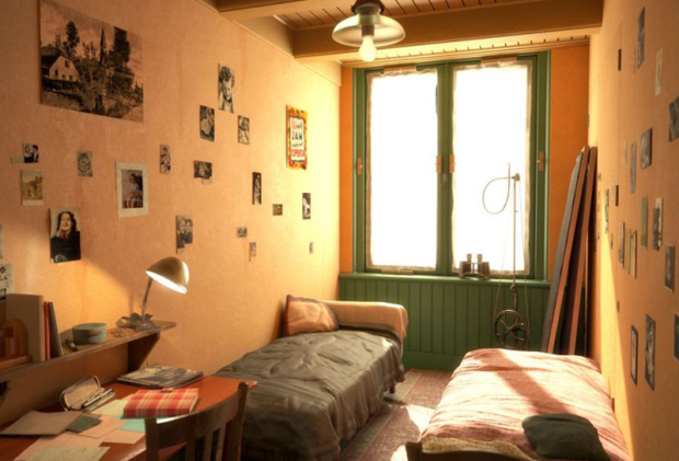 Still of Anne Frank’s bedroom from the Secret Annex 