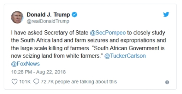 trump tweet south africa