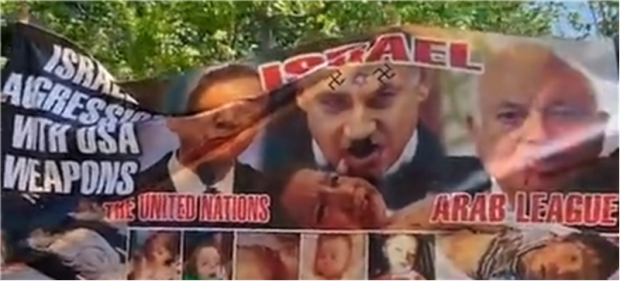 Antisemitic poster comparing Netanyahu to Hitler