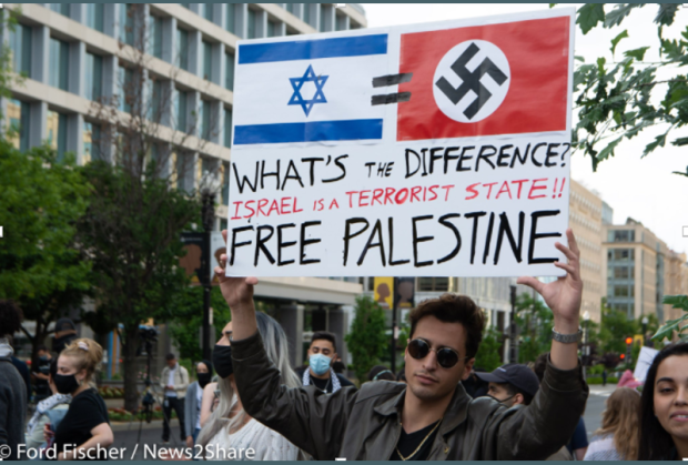 Antisemitic poster which draws comparison between Nazism and Israel