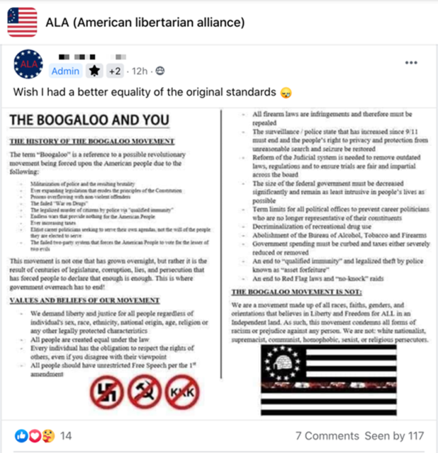 Content from the extremist Boogaloo movement has resurfaced on Facebook