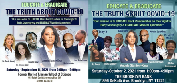 Advertisements for anti-vaccine events featuring NOI members
