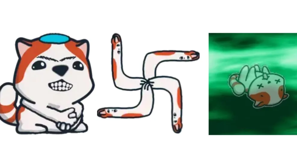 Antisemitic emoji on Marsey Network sites, including a "Happy Merchant" Marsey, a swastika, and a dead "Jew."
