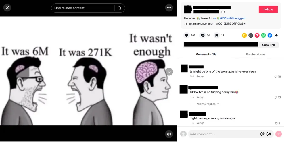 Post from a TCC TikTok user using a juice box emoji as a coded reference to Jews