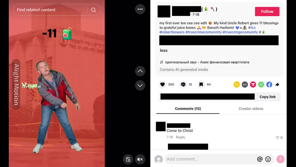A TCC fandom-style edit glorifying mass shooter Robert Bowers