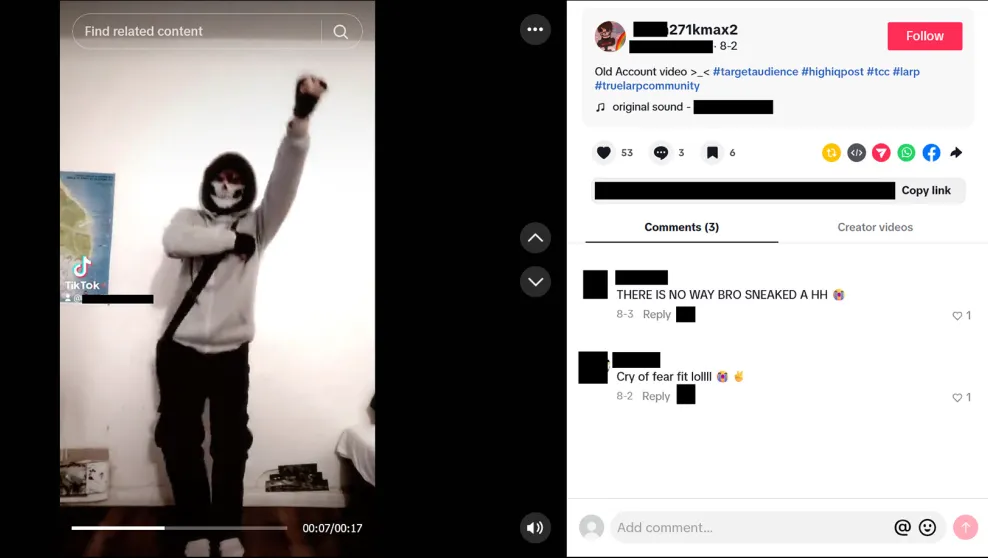 TCC member performs a Nazi salute while wearing a "siege" (skull) mask