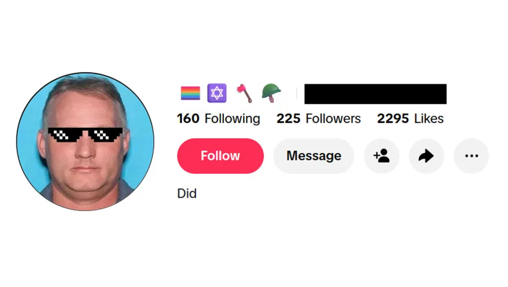 TCC TikTok user with a profile picture depicting the 2018 Tree of Life shooter using a Star of David emoji