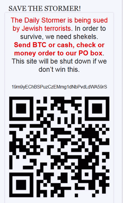 Daily Stormer BTC or Cash QR Code - don't use QR Code )