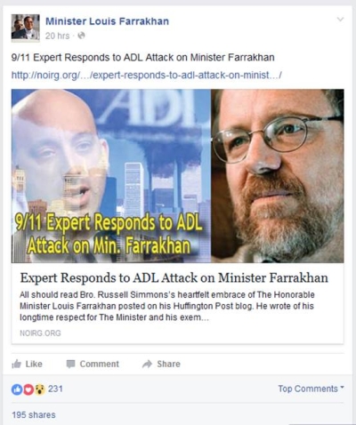 Farrakhan promoting the anti-Semitic interview with Kevin Barrett on Facebook