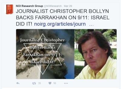 NOI Research Group promoting on Twitter the interview with anti-Semitic 9/11 truther Christopher Bollyn