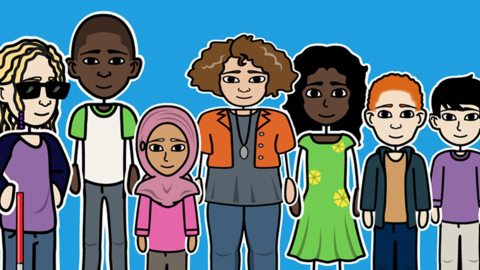 Cartoon illustration of a diverse group of young people
