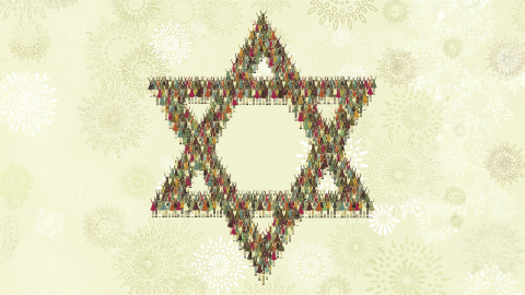 Graphic illustration of people making up the image of a Jewish Star