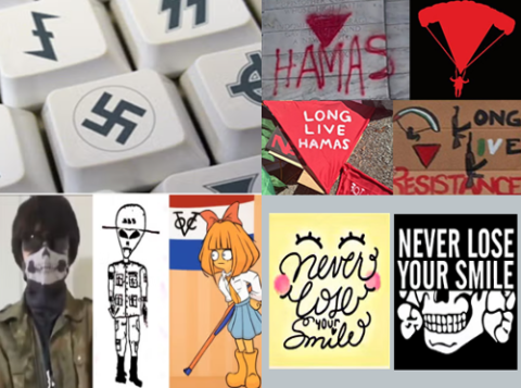 Collage of Hate symbols, logos and imagery