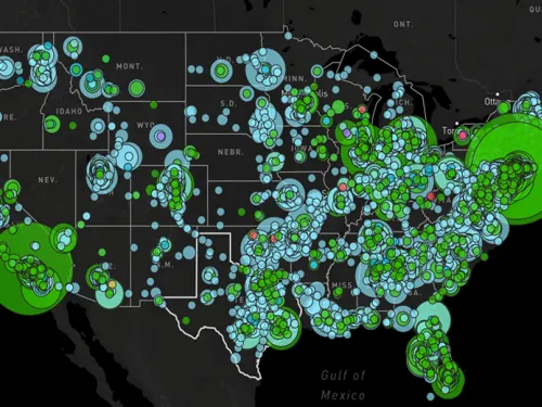 Map plotting antisemitic incidents throughout the U.S.